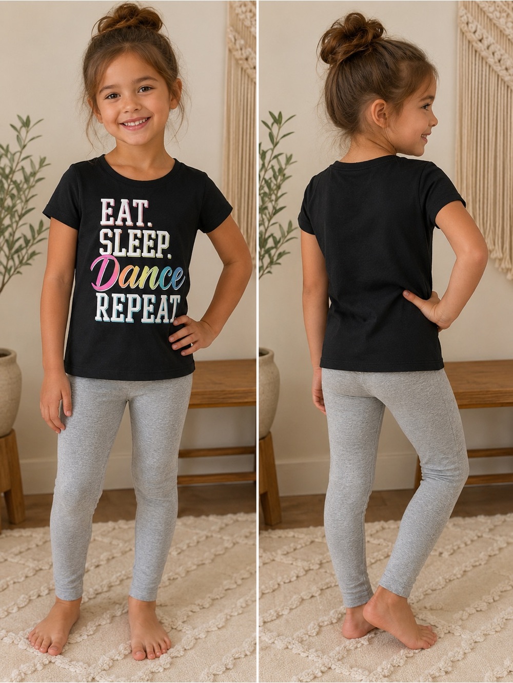 Children's Place Girls' Crewneck Tee and Heather Gray pants